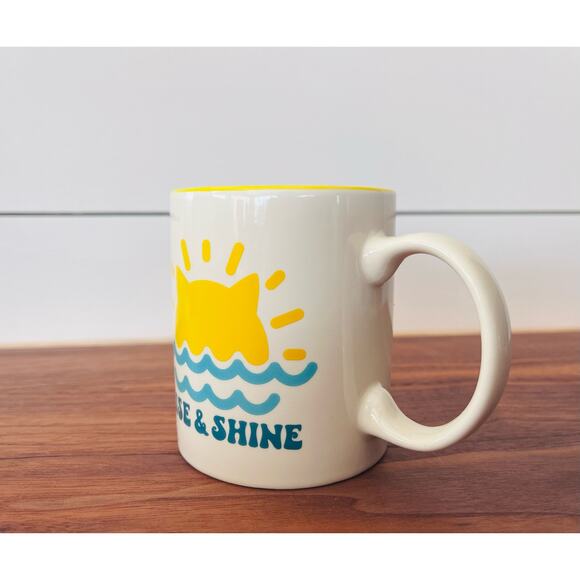 Rise & Shine Cat Lady Cup Mug 12 oz Coffee Tea Cocoa Yellow Blue - Picture 3 of 7